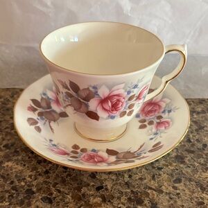 Queen Anne Pink Roses Tea Cup and Saucer, Fine Bone China